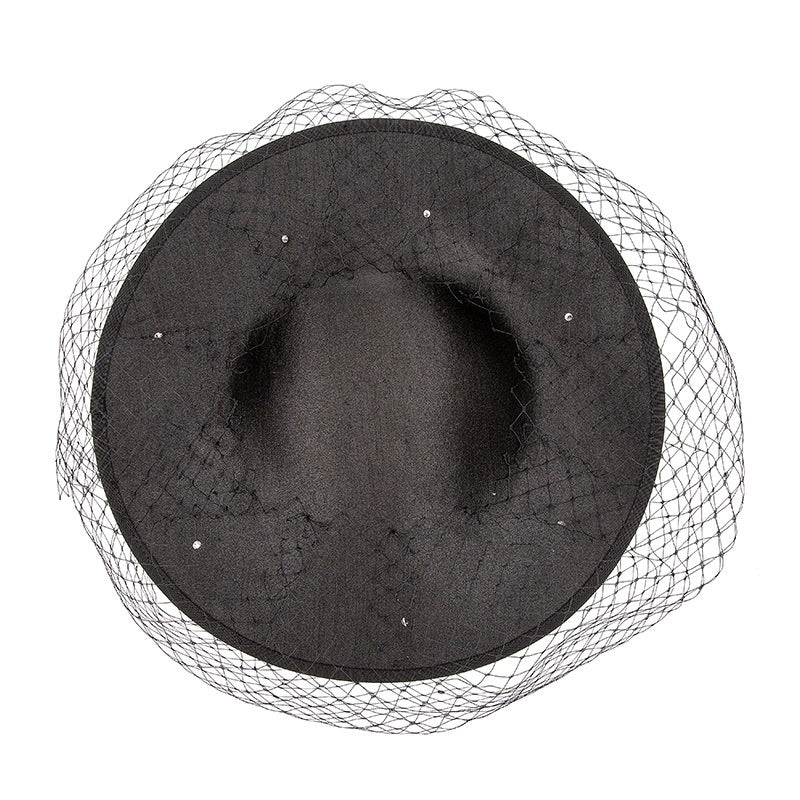 Wide Brim Top Hat Alice Band with Crystal and Veil