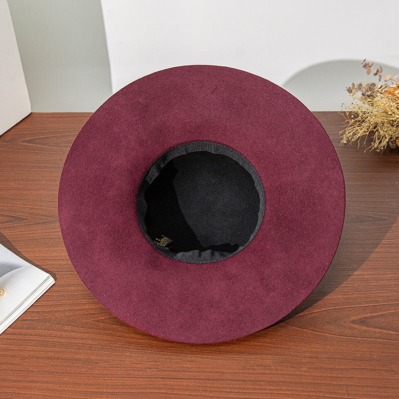 Black and Red Patchwork Felt Top Hat with Bow Webbing