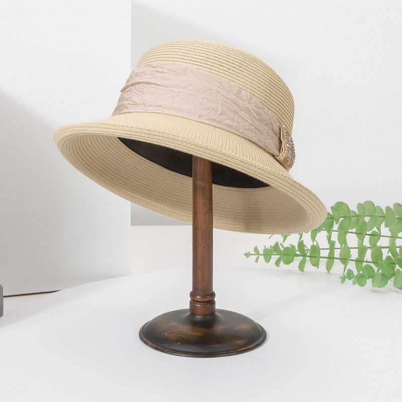 Rolled Edge Sun Hat with Linen Yarn Webbing and Crystal