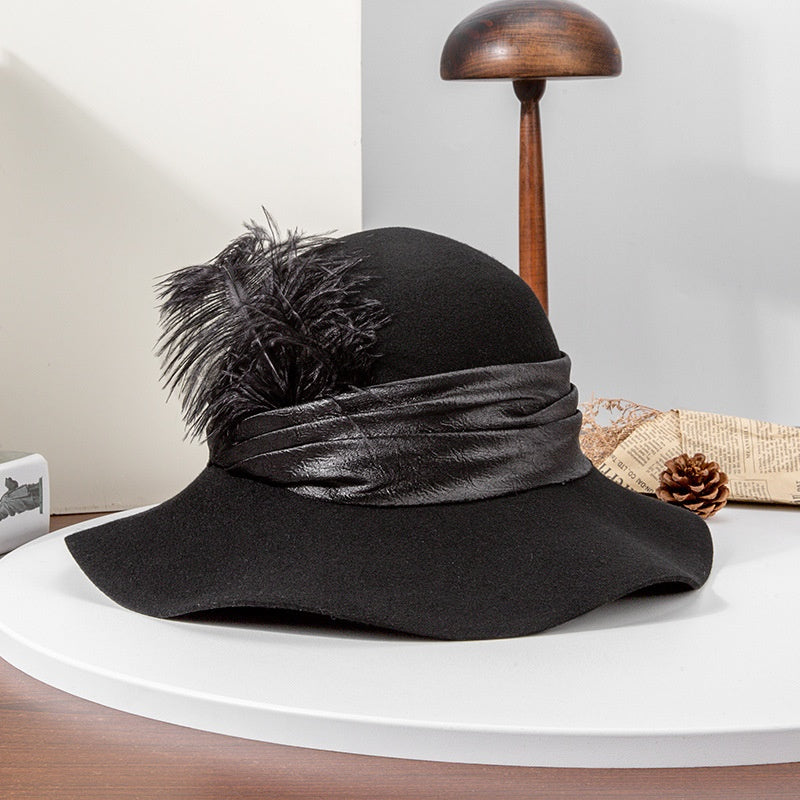 Felt Top Hat with Webbing and Feather
