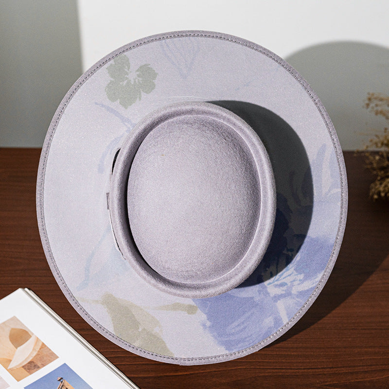 Felt Top Hat with Printed Mesh Yarn
