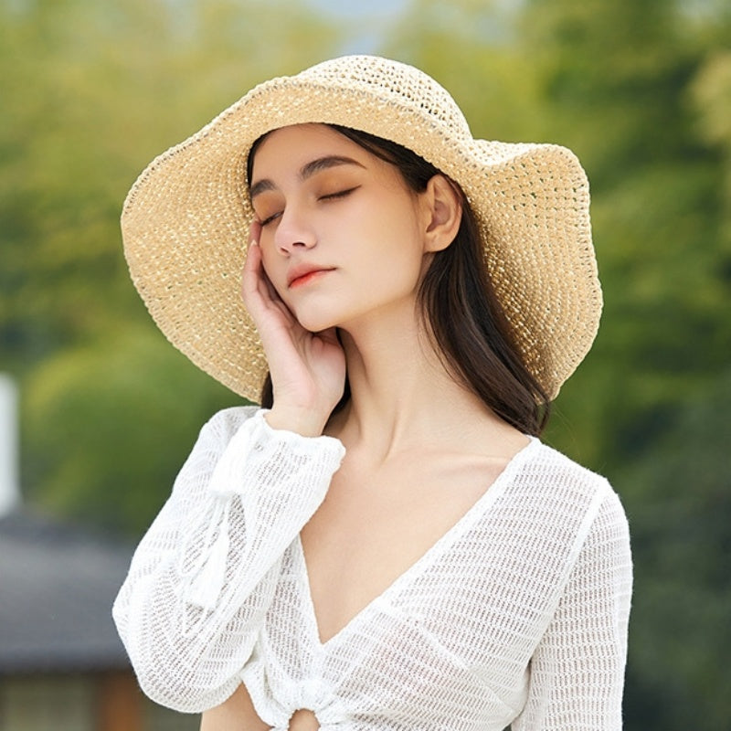 Foldable Straw Hat with Wide Brim