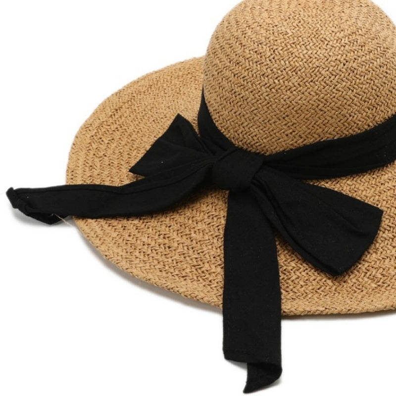 Straw Hat with Wide Brim and Big Bow