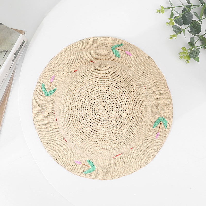 Sun Hat Straw Hat with Colorful Embroidery