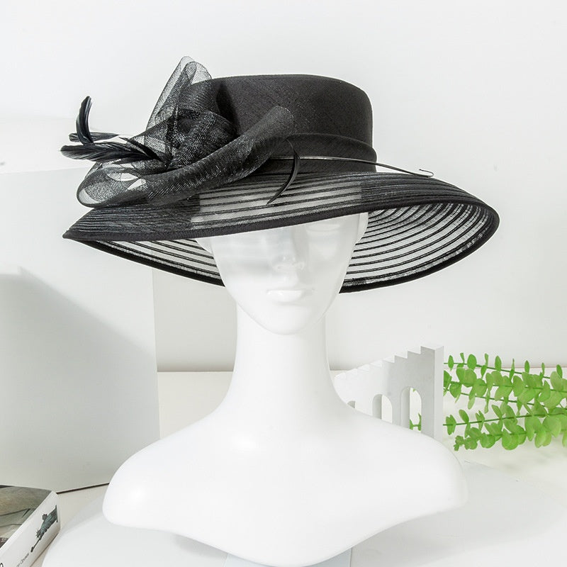 Sun Top Hat Straw Hat with Mesh Yarn Decoration