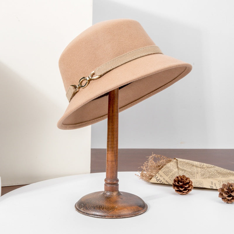 Felt Top Hat with Metal Buckle Decoration