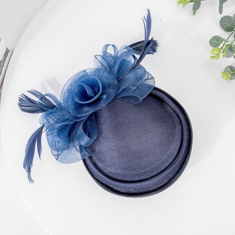 Top Hat Hair Accessory with Flower and Feather Decorations