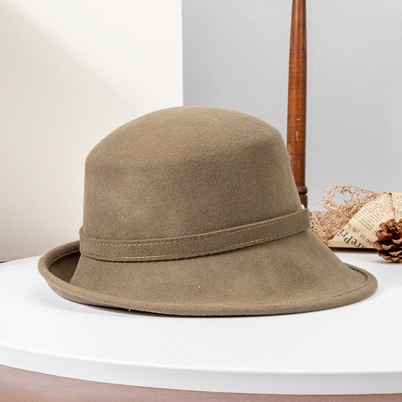 Felt Top Hat Rolled Edge with Metal Buckle Decoration