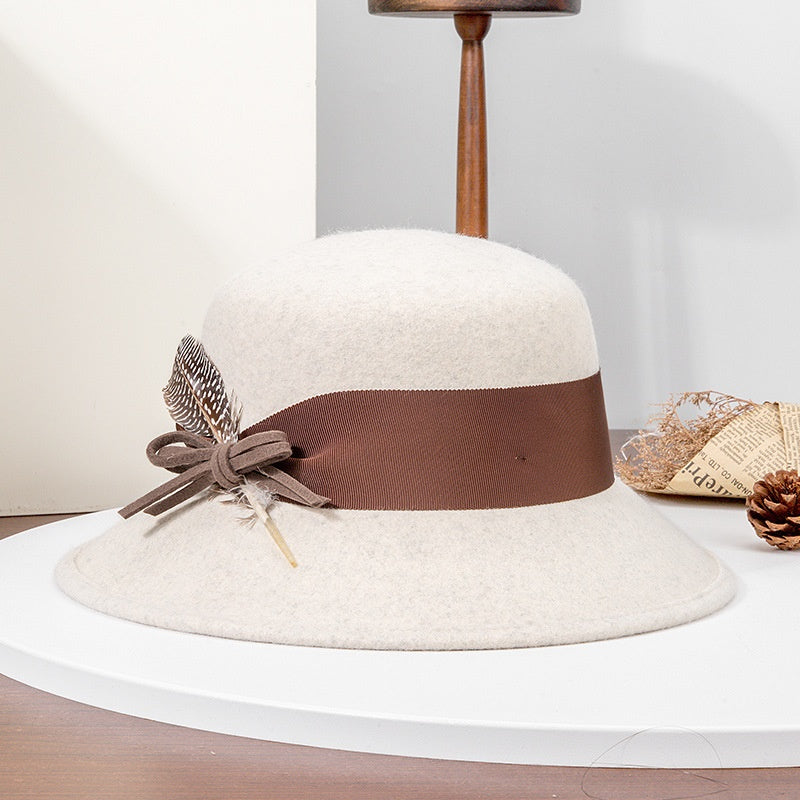 Felt Top Hat with Bow Webbing and Feather