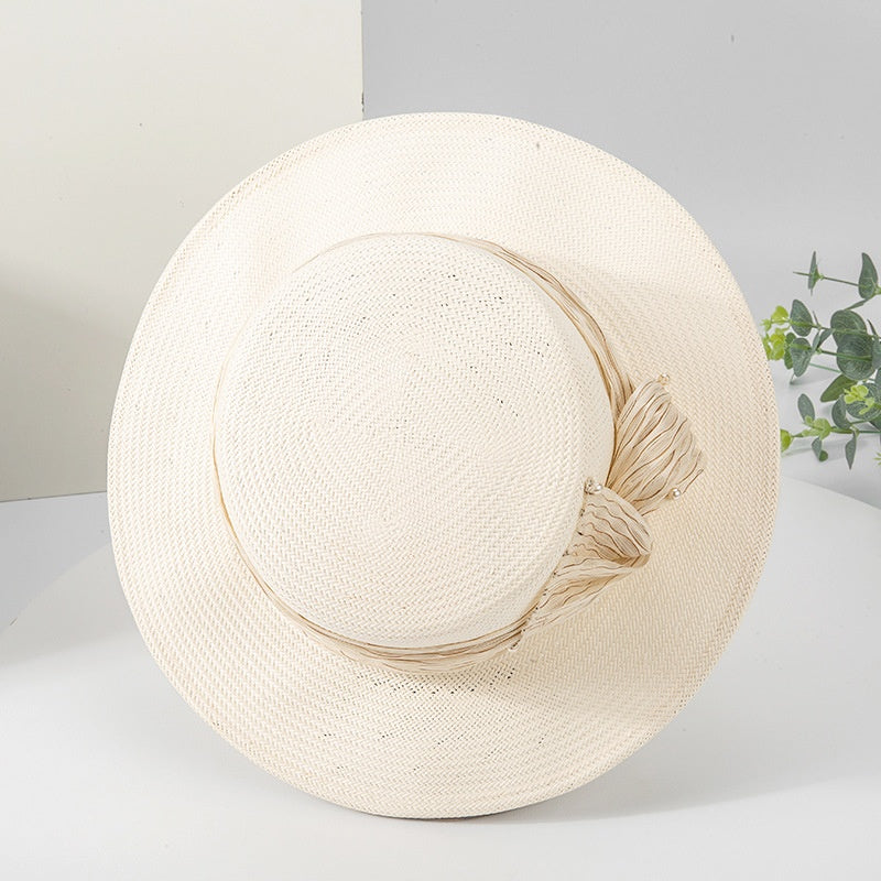 Bowler Hat Sun Hat with Linen Yarn Webbing and Beads