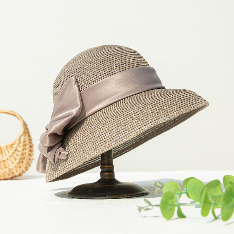 Straw Top Hat with Bow Webbing