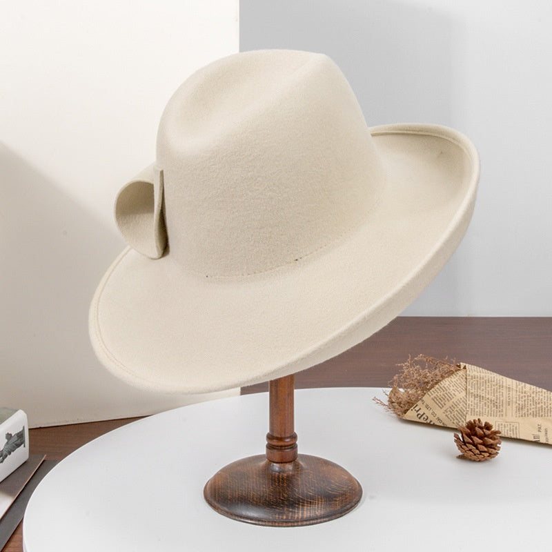 Felt Rolled Edge Wide Brim Top Hat with Felt Flower