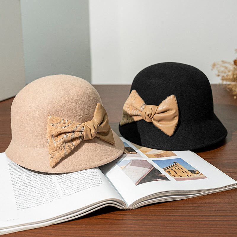 Felt Top Hat with Velvet and Leather Splicing Bow