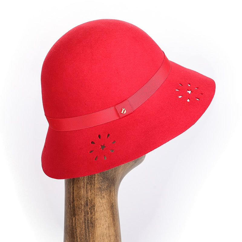 Felt Wide Brim Top Hat with Hollowed-out and Webbing