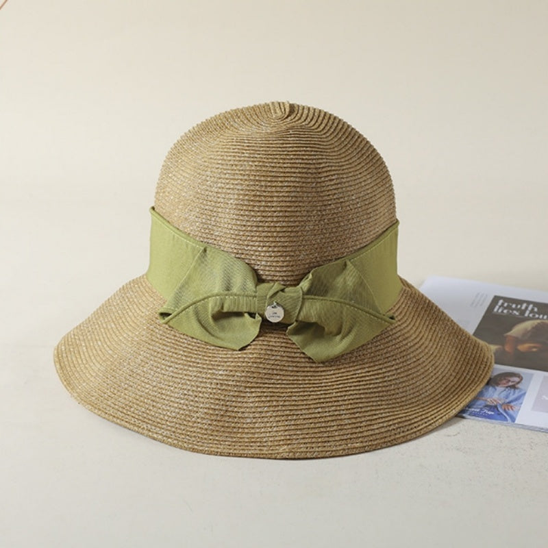 Straw Hat with Bow Decorative Band