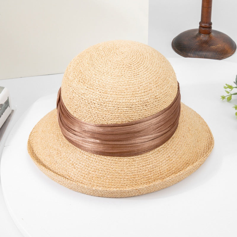 Straw Hat Sun Hat with Linen Webbing