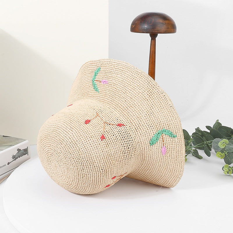 Sun Hat Straw Hat with Colorful Embroidery