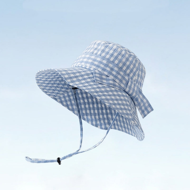 Check Pattern Sun Hat with Bow