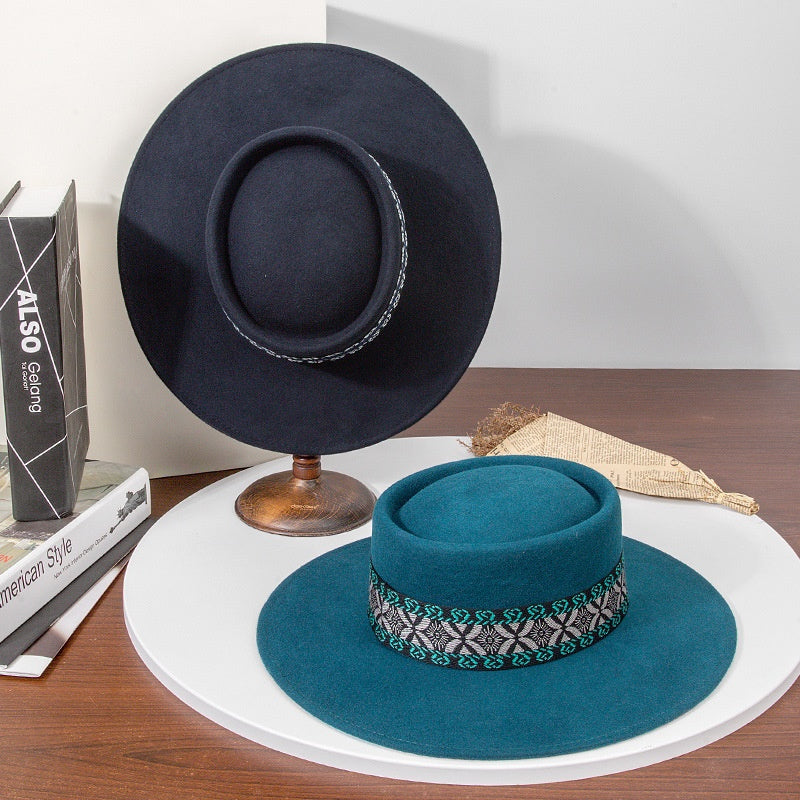 Felt Wide Brim Top Hats with Interwoven Line Splicing Webbing