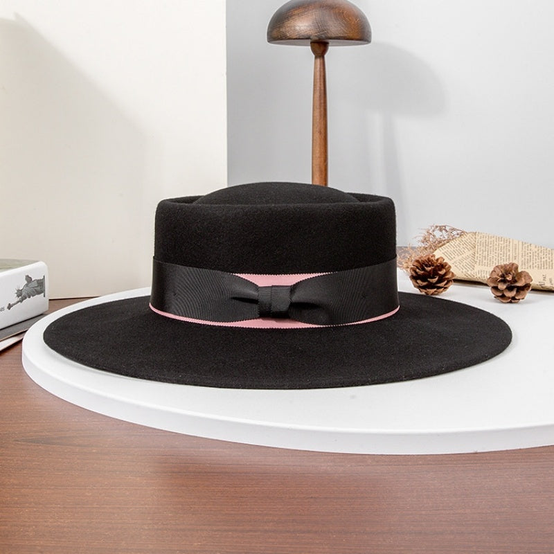 Felt Wide Brim Top Hats with Bow Webbing