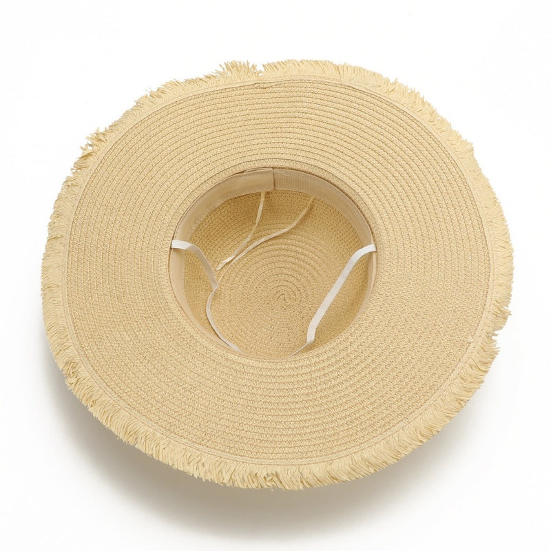 Foldable Straw Hat with Bead Decoration