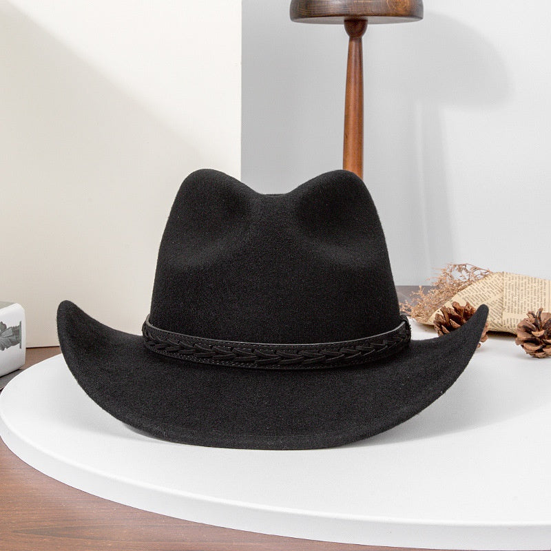Felt Cowboy Hat with Interwoven Leather Webbing
