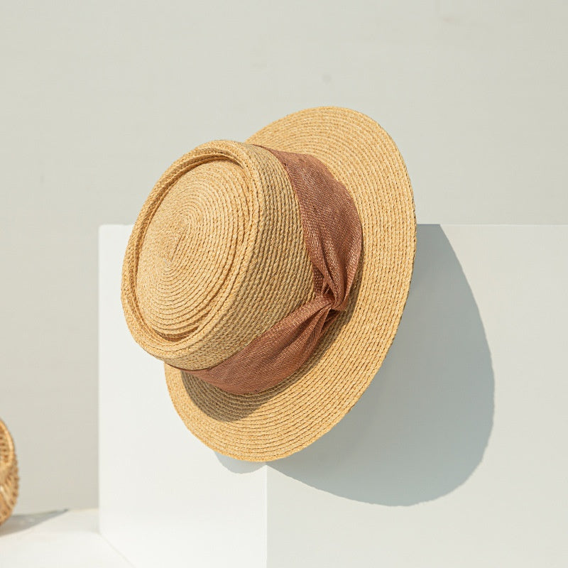 Straw Top Hat with Cambric Bow