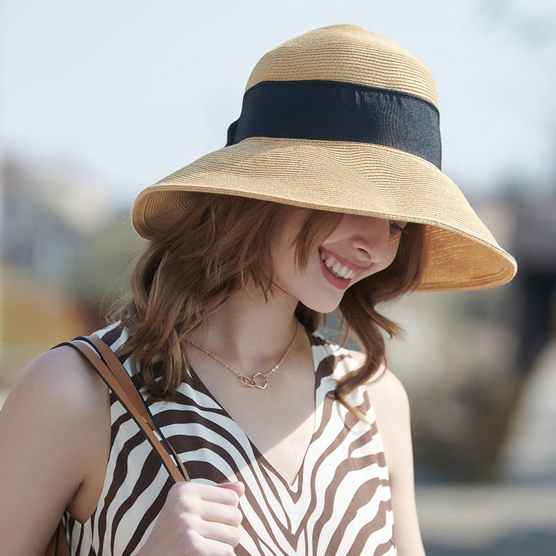 Straw Hat with Bow Decorative Band