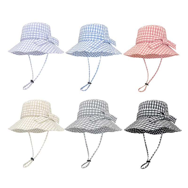 Check Pattern Sun Hat with Bow