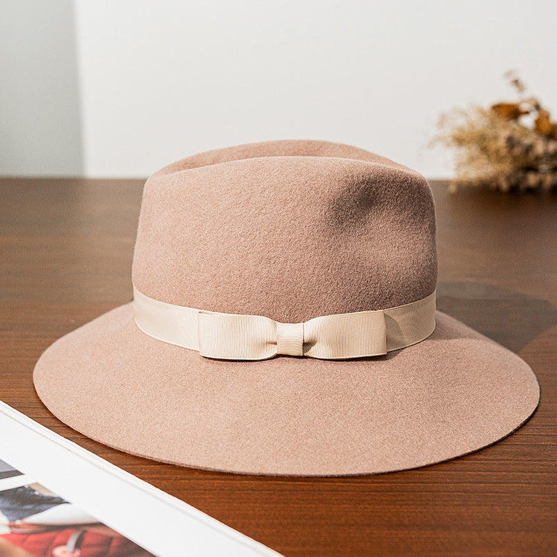 Felt Wide Brim Top Hat with Bow Webbing