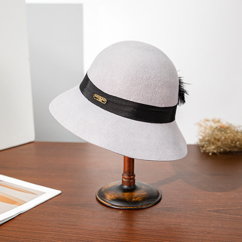 Felt Top Hat with Black Feather