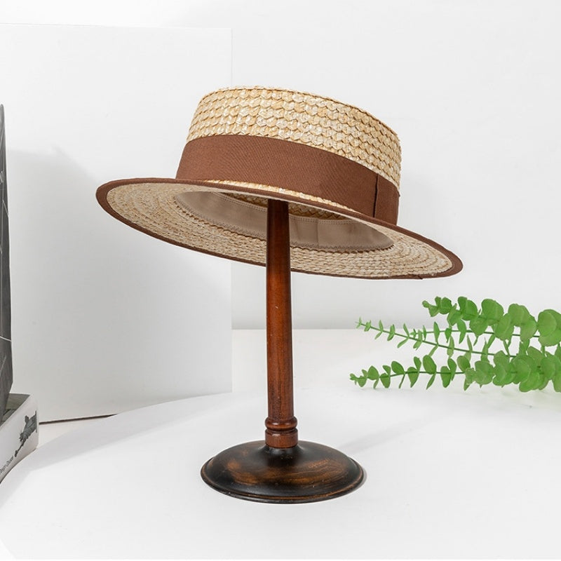 Straw Sun Hat with Brown Webbing