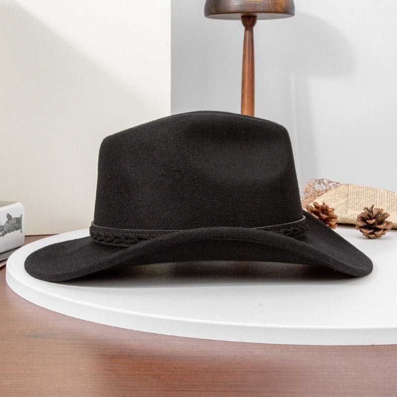 Felt Cowboy Hat with Interwoven Leather Webbing