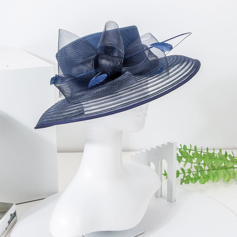 Sun Top Hat Straw Hat with Mesh Yarn Decoration