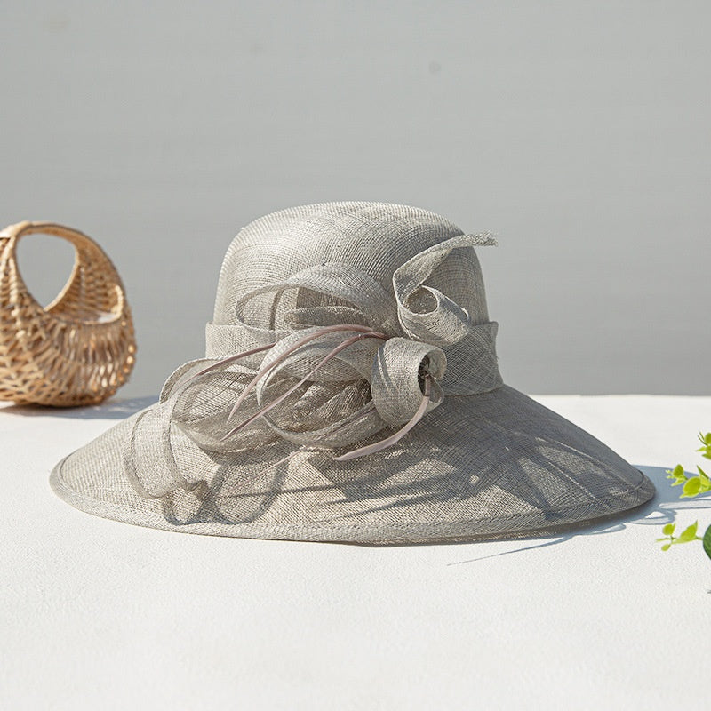 Cambric Top Hat Sun Hat with Handmade Feathers