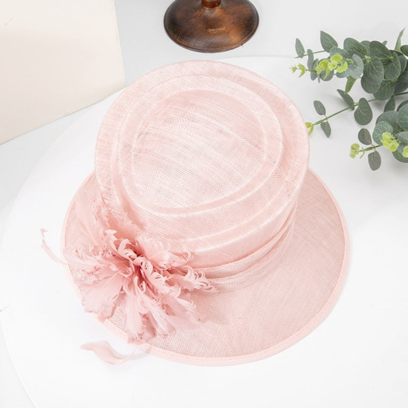 Linen Yarn Top Hat with Floral Decoration