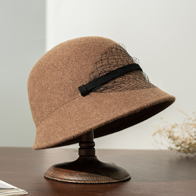 Felt Dome Top Hat with Felt Slat Net Gauze Decoration