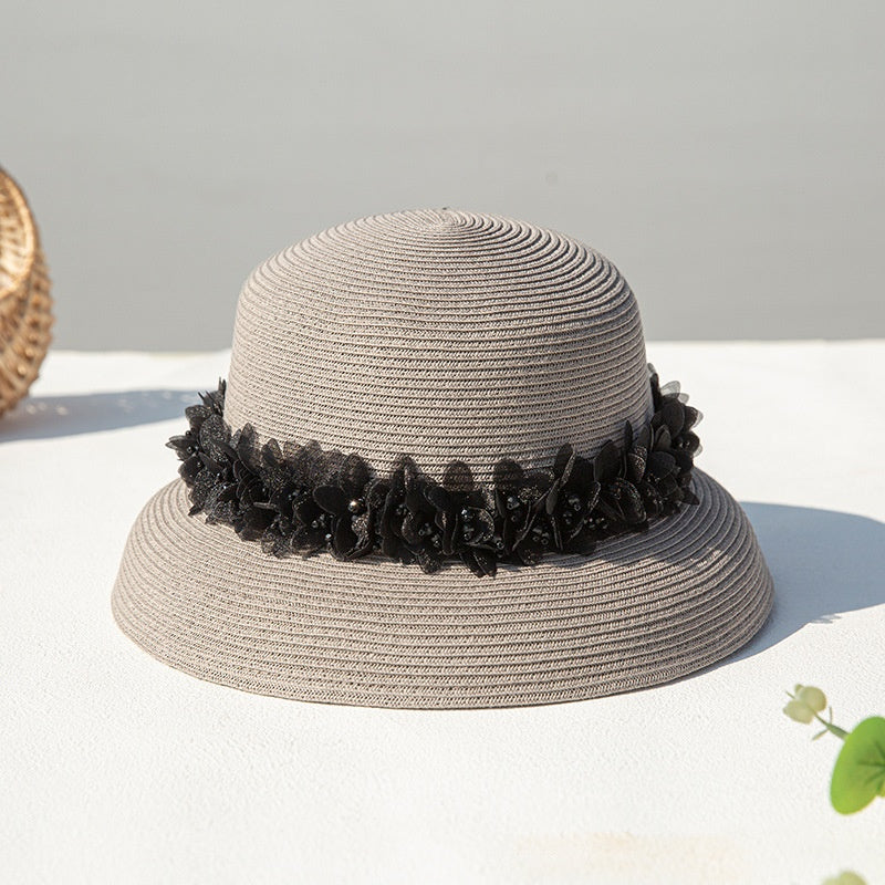 Straw Hat with Mesh Petal Decorative Strips