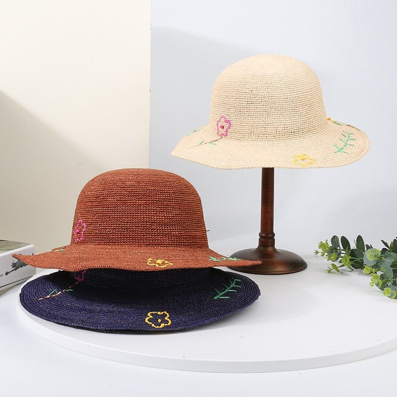 Sun Straw Hat with Colorful Embroidery