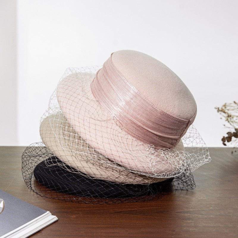 Felt Top Hat with Linen Yarn Webbing and Veil