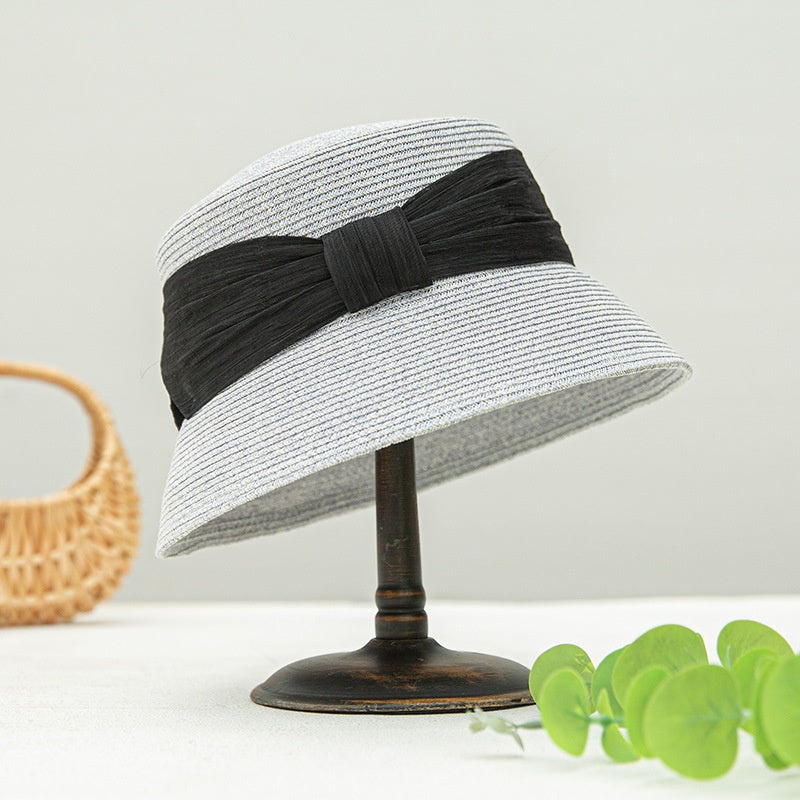 Straw Hat Fisherman Cap with Linen Bow