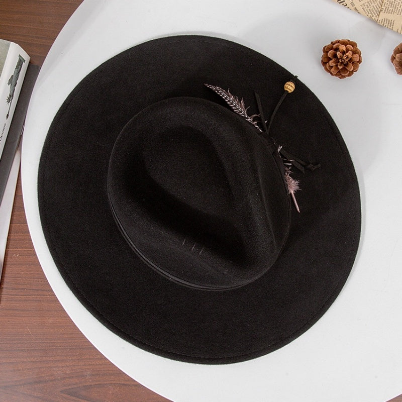 Felt Wide Brim Cowboy Hat with Bow Webbing and Feather