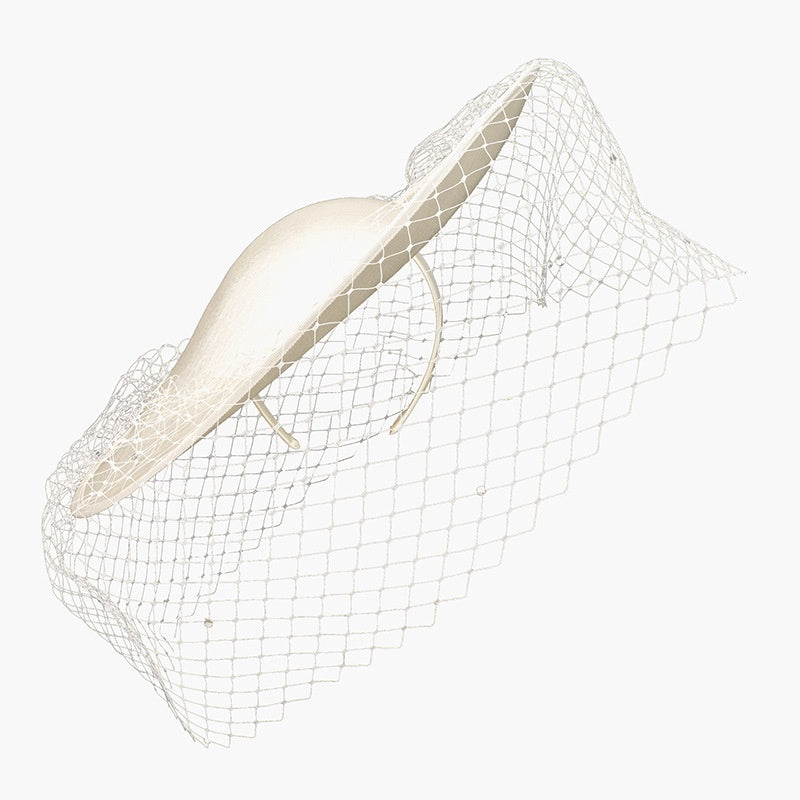 Wide Brim Top Hat Alice Band with Crystal and Veil