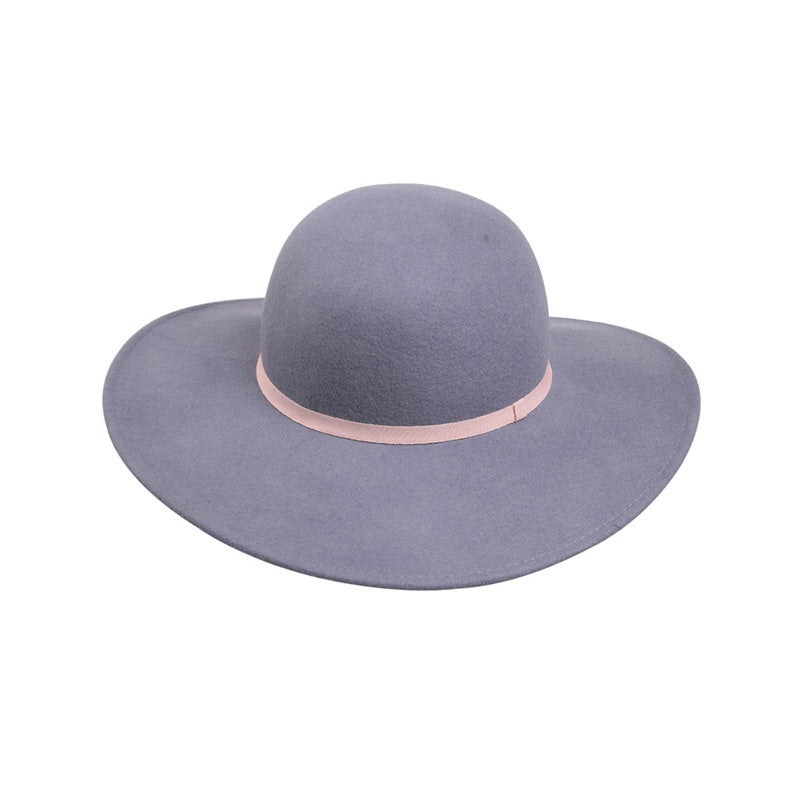 Light Grey Felt Wide Brim Top Hat with Webbing