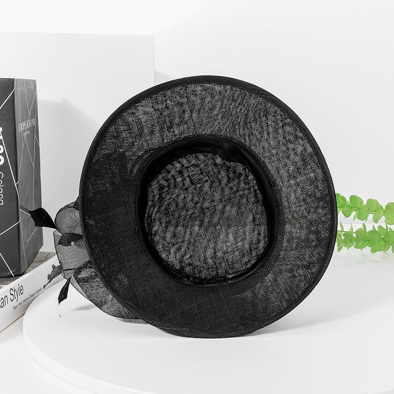 Linen Yarn Top Hat with Floral Decoration and Beads