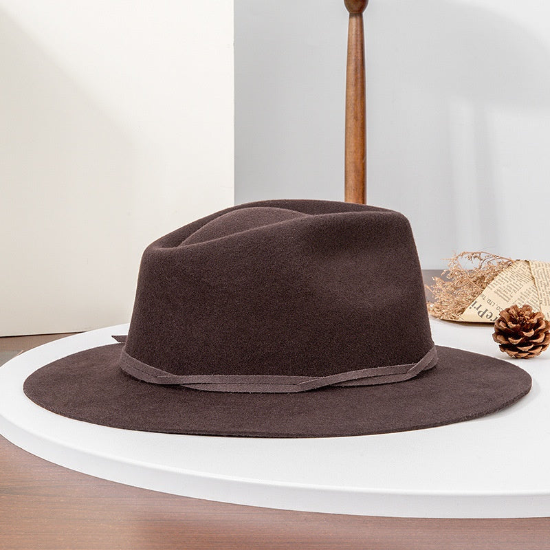 Felt Top Hat with Wooden Beads Bow Webbing