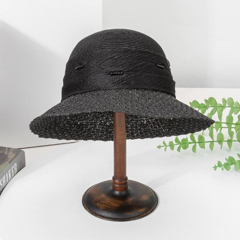 Black Sun Hat Straw Hat with Beads