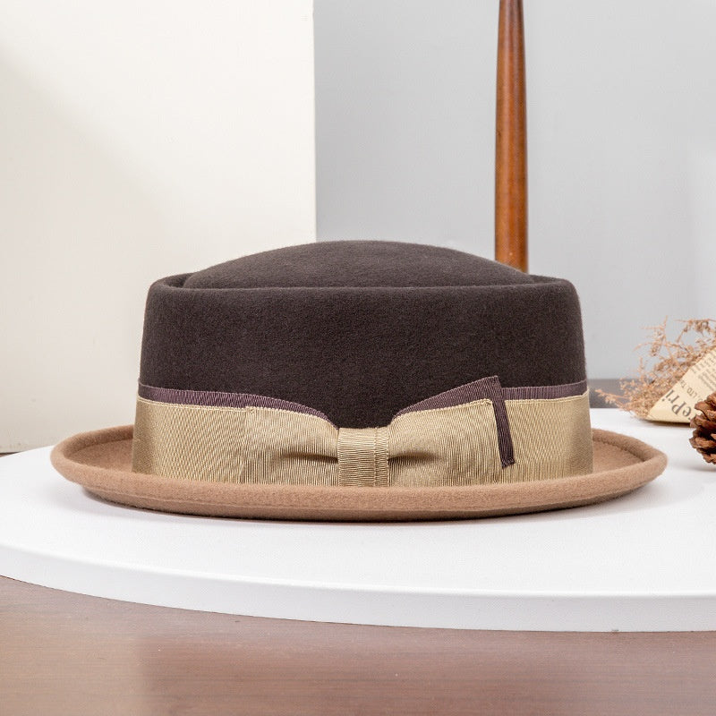 Felt Rolled-up Top Hat with Bow
