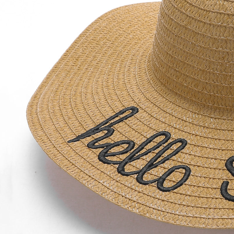 Straw Hat with Letter Embroidery