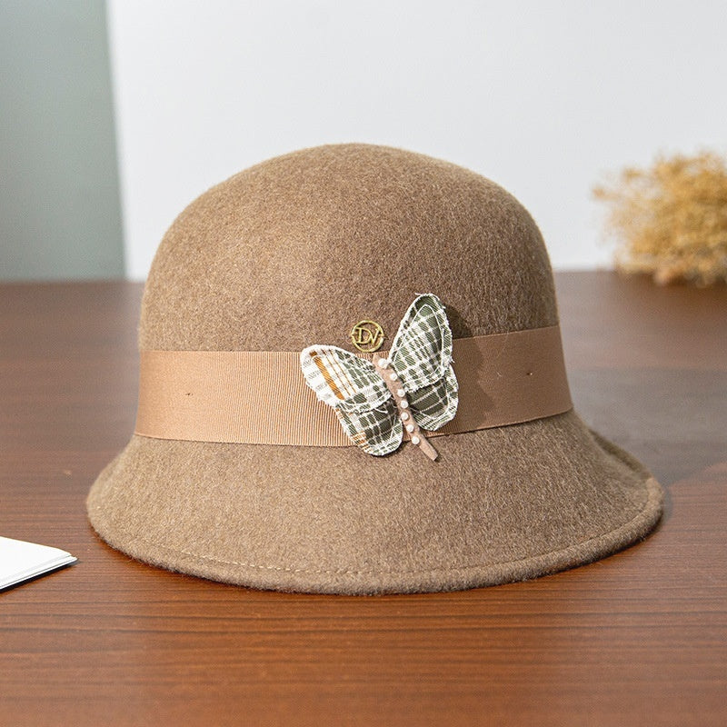 Felt Rolled Edge Top Hat with Butterfly Decoration